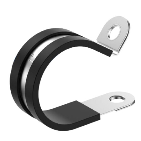 Grizzly Supply Cable Clamp, 1 in Bundle Dia., .59 in W, Rubber-Lined P-Clamp, 304 Stainless Steel, Black, 100PK GS-RPC5-1-C