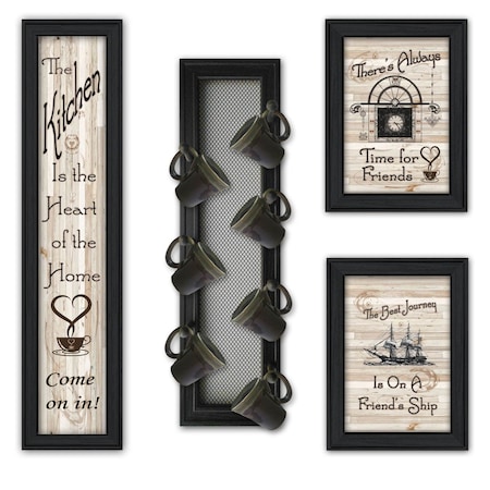 Homeroots Kitchen Collection VII with Seven Peg Mug Rack 2 Black Framed Print Kitchen Wall Art, 4PK 405963