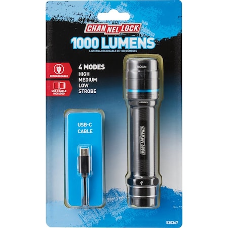 Channellock 1000 Lm. LED Zoom Rechargeable Flashlight 530367