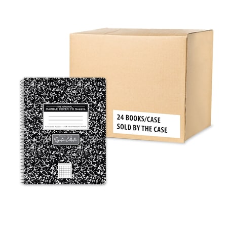 Roaring Spring Case of Signature Black Marble Comp Notebooks, WB Spiral, Graph 70 sht Premium 20lb Paper, 9.75"x7.5", PK24 10113CS