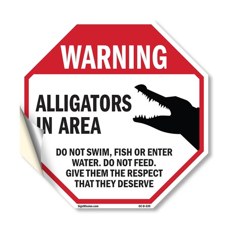 Signmission Warning Alligators in Area Do Not S, 10 Inch X 10 Inch, Vinyl Decal OC-D-10-339