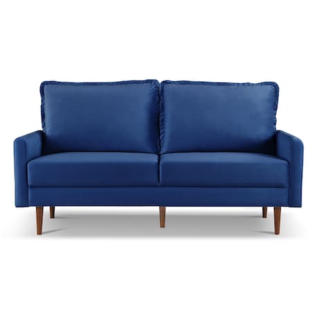 Homeroots 69" Blue Velvet Sofa With Dark Brown Legs 543722