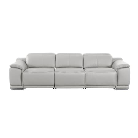 Homeroots 107" Light Gray Italian Leather Reclining Metal USB Sofa 720281