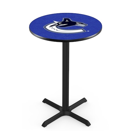 Holland Bar Stool Co 36" Blk Wrinkle Vancouver Canucks Pub Table, 36" dia. Top L211B3636VanCan