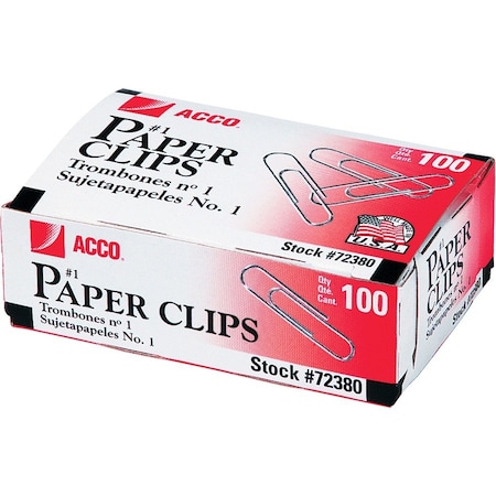 Acco Paper Clip, Silver, Steel Wire, PK1000 ACC72380