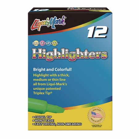Liqui-Mark Tank Fluorescent Highlighter, Green Ink, Chisel Tip, Green Barrel, 12PK 61211