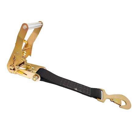 Tie 4 Safe 2'' x 12'' Fixed End w/ Ratchet and Flat Snap Hook. WLL: 3,333 LBS Black RT04CK-501S-MH02-BLK-C-1