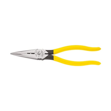 Klein Tools 8 7/16 in D203 Needle Nose Plier, Side Cutter Plastic Dipped Handle D203-8N