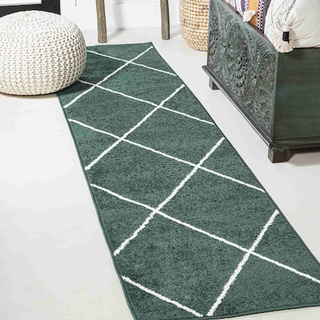 Jonathan Y Cole Minimalist Diamond Trellis Green/White 2 ft. x 10 ft. Runner Rug SEU102D-210