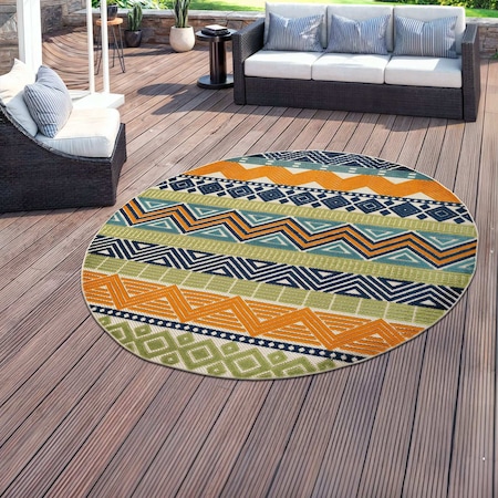 World Rug Gallery Contemporary Boho Indoor/Outdoor Area Rug 8 ft Round Multi 5559MULTI8RND