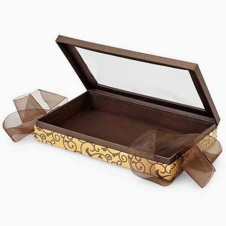 Nashville Wraps Elegant Chocolate Scroll Window Box with Ribbon, 10x6x1.5, 12PK BFB8ECS