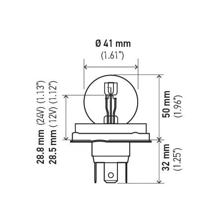 Hella BULB 7951 12V 55/50W P45T41 S13 R2, 2PK  7951 55/50W