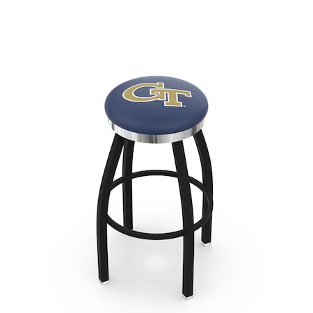 Holland Bar Stool Co 36" Blk Wrinkle Georgia Tech Swivel Bar Stool, Chrome Ring L8B2C36GATech