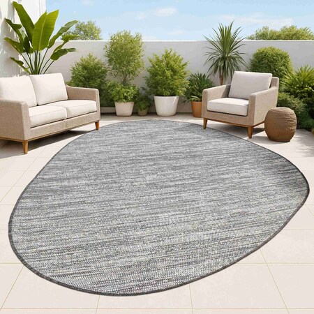 Jonathan Y Callan Modern Rustic Abstract Gray/Black 5 ft. x 8 ft. Indoor/Outdoor Shaped Area Rug SHP202F-5