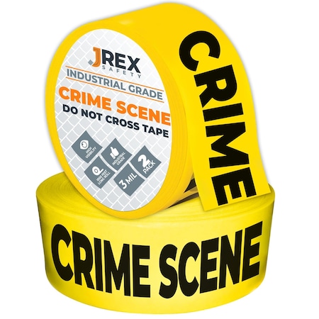 Jrex Safety Crime Scene Do Not Cross Tape Roll - 3 Mil - 1000 Ft x 3 Inch Wide Each - Yellow, 2PK PCST-JR-3M-2PK