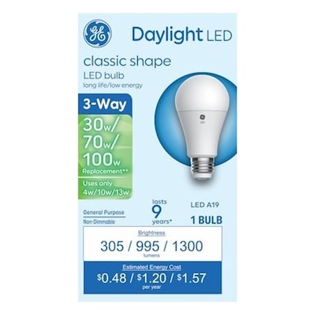 Ge Basic Series Light Bulb, Three-Way, A19 Lamp, 100 W Equivalent, DC Medium Lamp Base 93131784