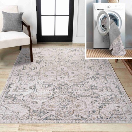 Jonathan Y Edith Distressed Medallion Low-Pile Machine-Washable Cream/Light Gray 4 ft. x 6 ft. Area Rug WSH315A-4