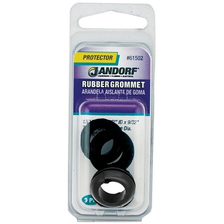 Jandorf Grommet, 1/2 in ID, 13/16 in OD, Rubber, Black, 9/32 in Thick Panel 61502