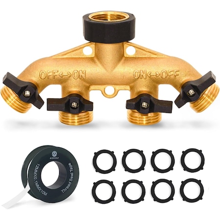 Morvat Heavy Duty Brass & Rubber 4 Way Garden Hose Splitter MOR-RG-BCONNECTOR-4-A-stickerless