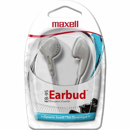 Maxell EB-95 White Earbuds - Stereo - Wired - Earbud - Binaural - Outer-ear - White - 1 Each 190599