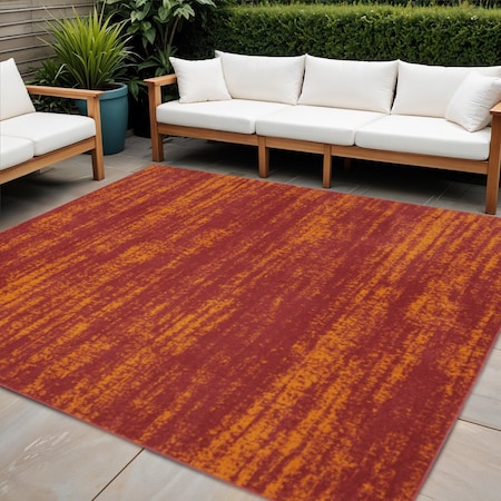 Homeroots 5' Red And Orange Square Abstract Indoor Outdoor Area Rug 545982