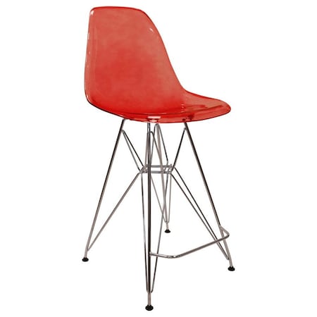 Leisuremod Cresco Modern Acrylic Barstool with Chrome Base and Footrest, Transparent Red CB30TR