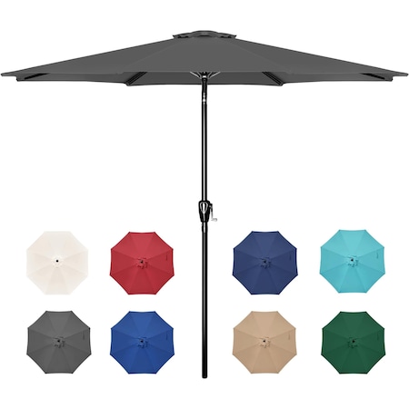 Simple Deluxe 9' Patio Umbrella Outdoor Table Market Yard Umbrella with Push Button Tilt/Crank, 8 Sturdy Ribs for LGBRLA9GRY