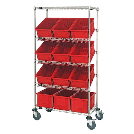 Quantum Storage Systems WIRE SHELVING UNIT W/12 RED BINS MOBILE MWRS-5-92080RD