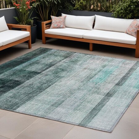 Homeroots 8' X 10' Teal Ombre Washable Non Skid Indoor Outdoor Area Rug 563688