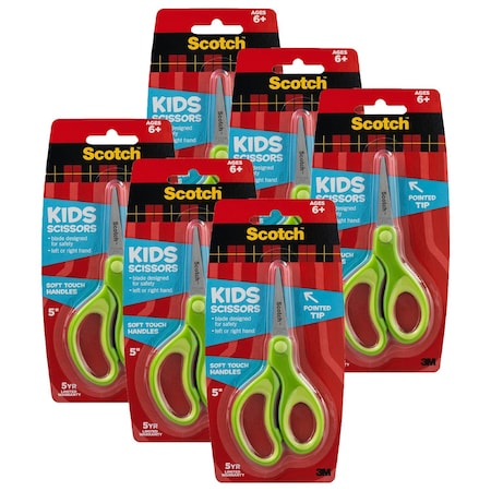 Scotch Kids 5 inch Scissors, Soft Grip Handles, Pointed, Ages 6+, 6PK 1442P