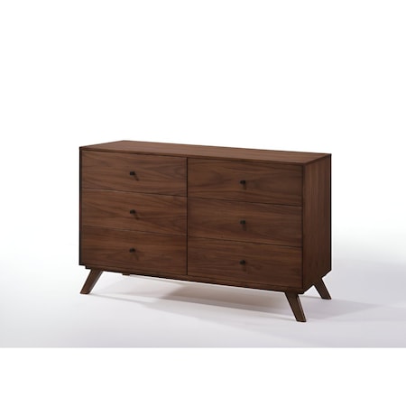 Homeroots 51" Walnut Solid Wood Six Drawer Double Dresser 473115