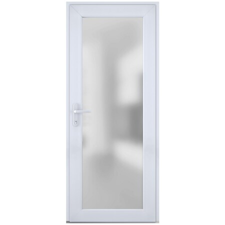 Vdomdoors Front Exterior Prehung FiberGlass Door Frosted Glass / Manux 8102 White Silk / Office Commercial an MANUX8102EXD-WS-W30 x H80-RH