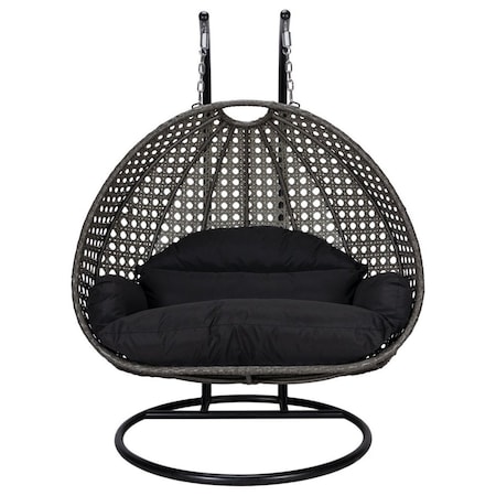 Leisuremod Charcoal Wicker Hanging 2 person Egg Swing Chair, Black ESCCH-57BL