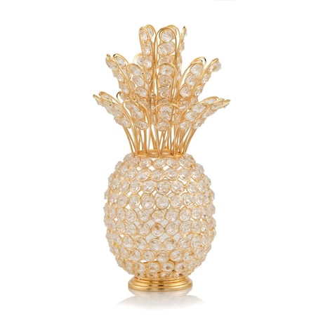 Homeroots 13" Gold and Faux Crystal Pineapple Tabletop Sculpture 354782