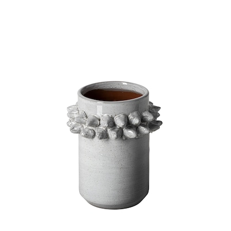 Homeroots 7" Gray Abstract Cylinder Spikey Ceramic Table Vase 397559