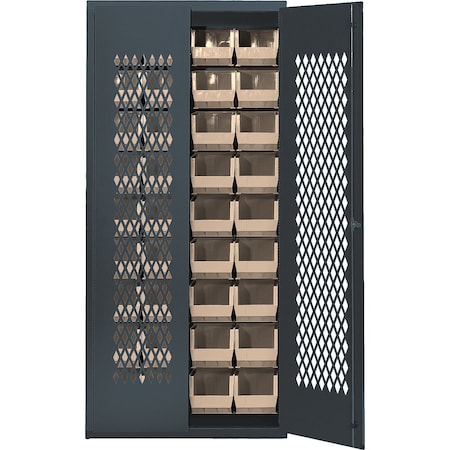 Quantum Storage Systems GRAY SPECIALTY CABINET W/36 CLEAR BINS MESH-240CL