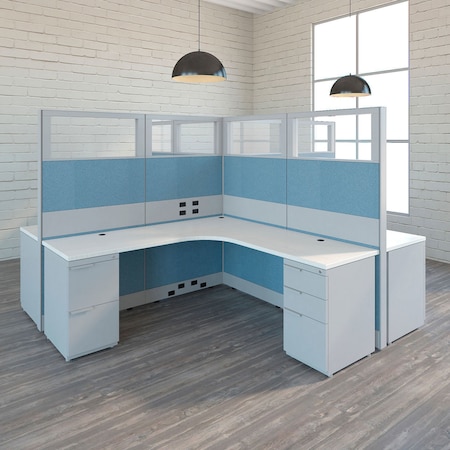 Global Industrial Interion Modern Quad Workstation with Electric Raceways, 10' 5"W x 10' 5"D x 70"H 271628