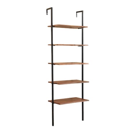 Homeroots 72" Brown Metal and Solid Wood Five Tier Ladder Bookcase 522816