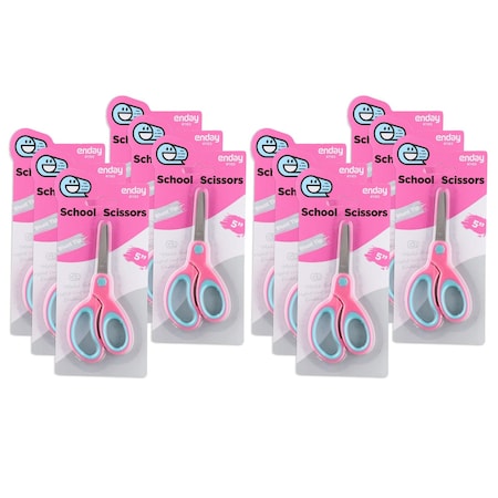 Enday Soft Grip School Scissors, 5", Round Tip, Pink, 12PK 1165-6