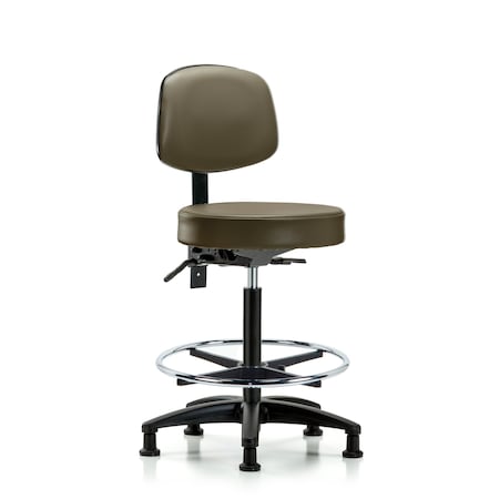 Blue Ridge Ergonomics Vinyl Stool, Back, High Bench, Foot Ring, Glides, Royal BR-VHBST-RG-T0-CF-RG-8809