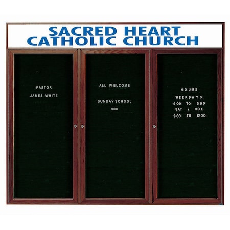 Aarco Enclosed Changeable Letter Board in Black Felt w/ Red Oak Frame Walnut Stained, 48''Hx72''W WDC4872-3H