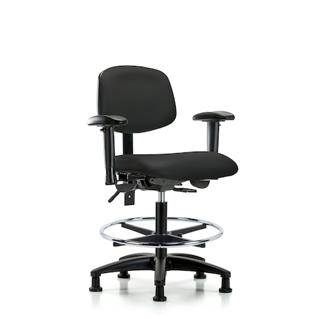 Blue Ridge Ergonomics Chair, Vinyl, Med Bench, AA CF Glides, Blk, 6-Way Adjustable, 22" to 29" Height, Black BR-VMBCH-RG-T0-A1-CF-RG-8540