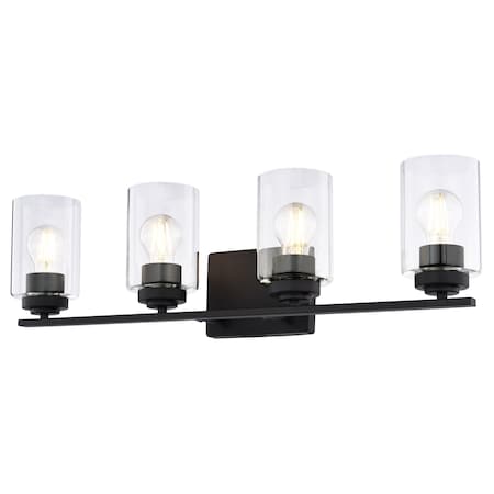 Vaxcel Park Ridge 27.5 in 4-Light Matte Black Bathroom Vanity Fixture Clear Glass Shade W0529