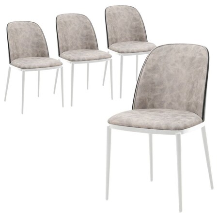 Leisuremod Tule Dining Side Chair with Suede Seat and White Powder-Coated Steel Frame, Black/Charcoal, 4PK TWCBL18CH4