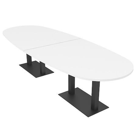Skutchi Designs Boval Conference Table With Power Unit, 48 in W, 144 in L, White HAR-BOVL-48X144-DOU.BK-W960-NA