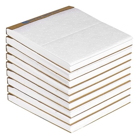 Pig Sorbent Pad, 13 7/8 gal, 14 in x 15 in, Fuel, Oils, White, Polypropylene, 180 PK MAT4124