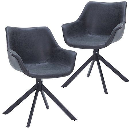Leisuremod Markley Swivel Leather Dining Arm Chair with Iron Legs, 2PK ESCBL-26-BL2