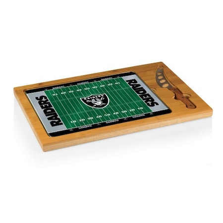 Picnic Time Family Of Brands NFL Las Vegas Raiders - Football Field - Icon Glass Top Cutting Board & Knife Set 910-00-505-234-2