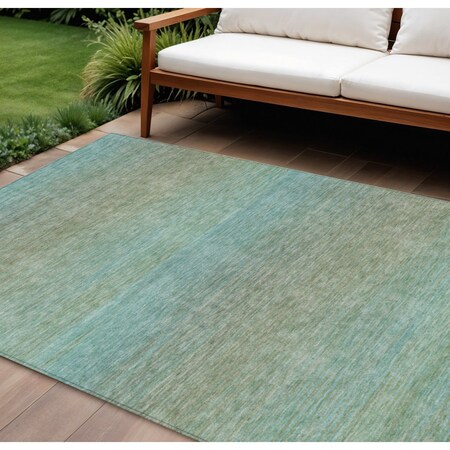 Homeroots 10' X 14' Teal Blue Striped Washable Indoor Outdoor Area Rug 608818