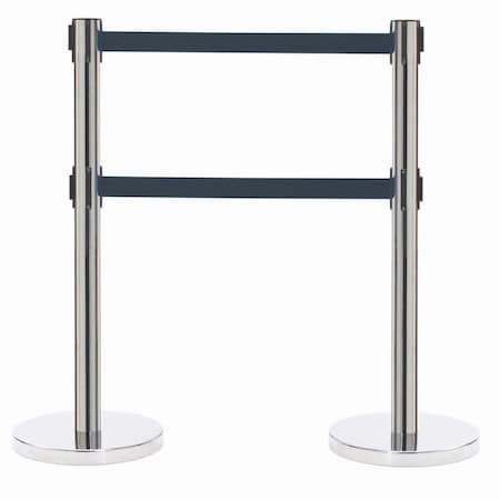 Aarco Form-A-Line System, Dual Retractable Belt Style, Overall Height is 40'', 7' Black Belts HC-27BK